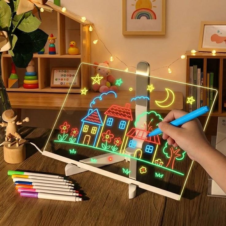 LED Neon Light-Up Drawing Board (acrylic glow board with markers)