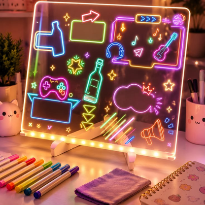 LED Neon Light-Up Drawing Board (acrylic glow board with markers)